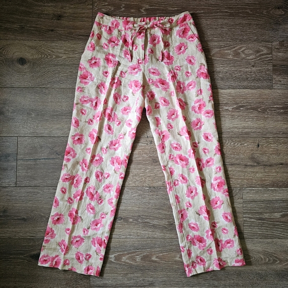 Charter Club Pants - Charter Club Luxury 100% Linen Pink Floral Biege Pants
